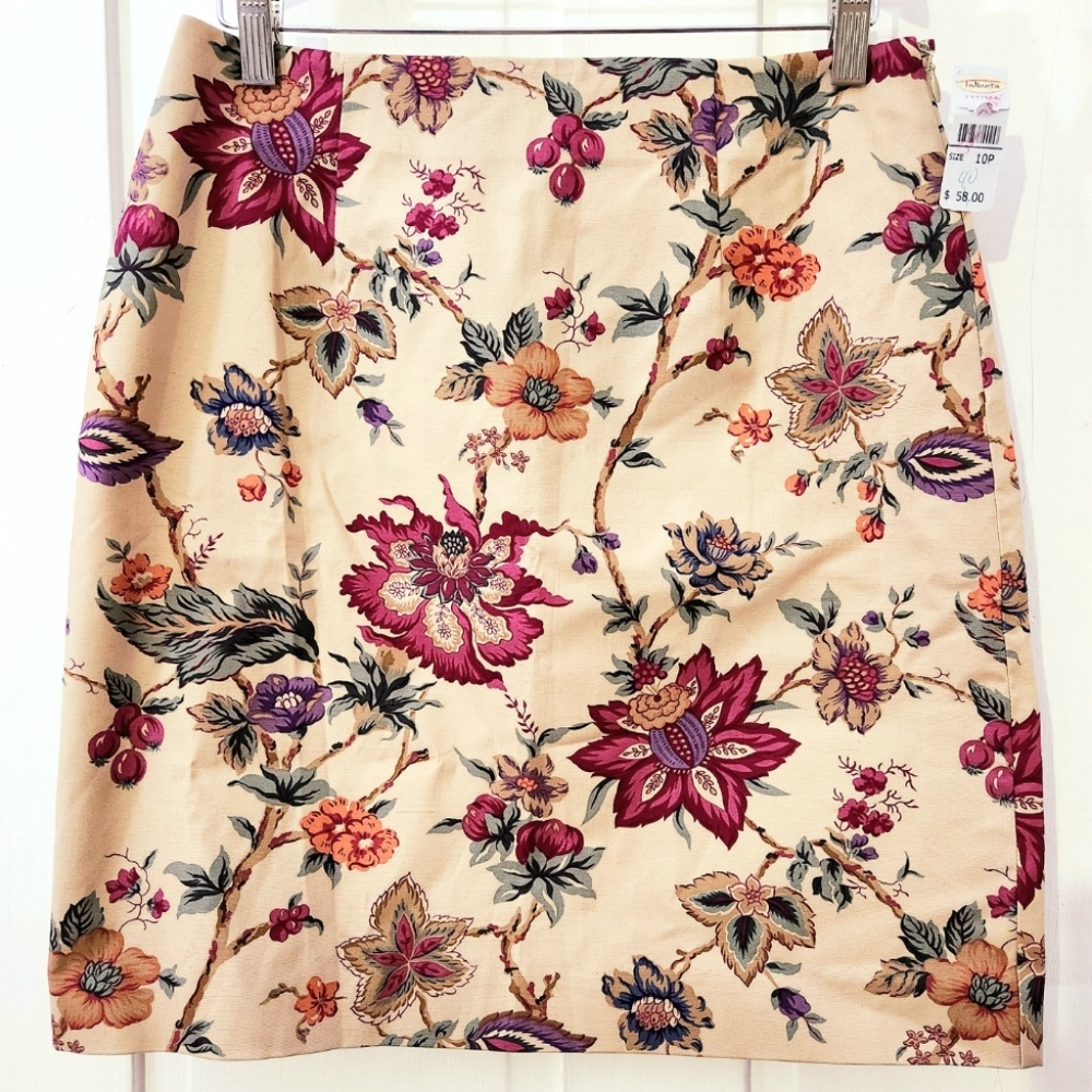 Talbots Floral Garden Print Khaki Fitted Skirt